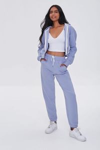 Top corto de algodón azul para mujer, chaquetas de longitud corta de manga larga, ropa de punto para otoño e invierno, precio al por mayor personalizado - Product Image 4