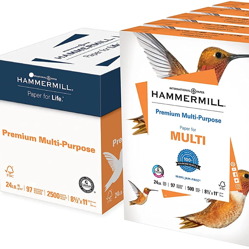 Hammermill Papier Imprimante Haut De Gamme Polyvalent Papier 24 lb, 8.5x11-5 Ream (2,500 Feuilles)-97 Lumineux Fabriqué en INDE