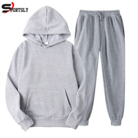 Survêtement décontracté à capuche pour homme, en molleton antibactérien, idéal pour le sport et le jogging, avec bas de survêtement actif, hiver, modèle simple pour adultes, 100% coton.