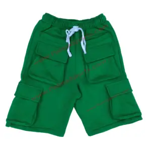 Multiple Pockets Short Pants Corduroy Cotton Utility Cargo Shorts Elastic Waist Short Pants Sun Faded Washed