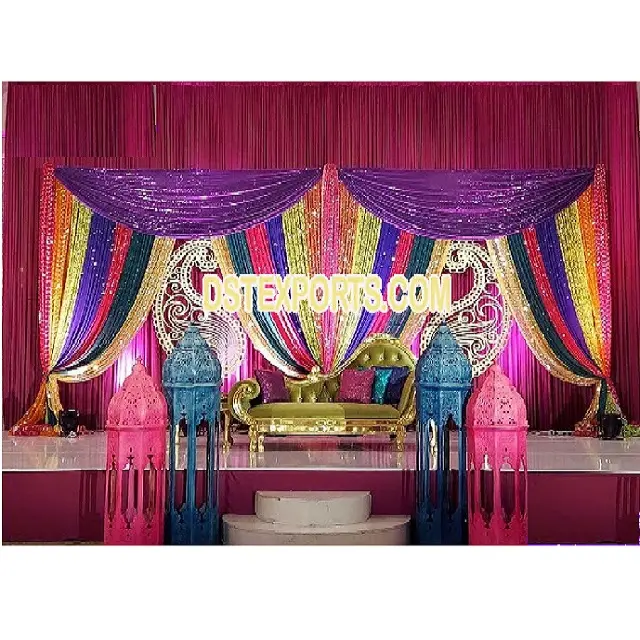 Arabian Moroccan Theme Stage For Mehndi Function Colorful Wedding Mehndi Stage Decoration Multi Color Mehndi Stage For Night