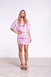 Caftanes Tie Dye al por Mayor, Ropa de Mujer de la India, Mangas Medias, Cuello en V, Caftanes Largos Bohemios de Rayón para Mujer - Product Image 2