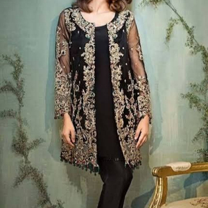 2021 Latest Beautiful <b>Jacket</b> Kurta with Pant for Party/Wedding Beautifully Decorated with Lace Buttons and Applique Work - Product Image 1