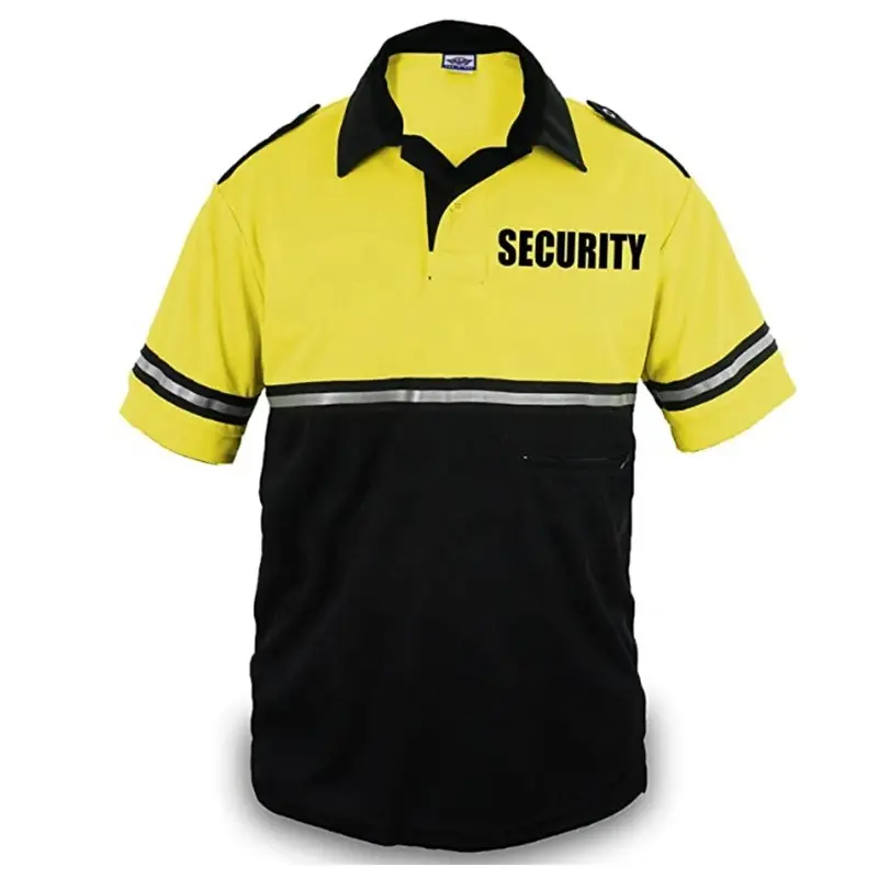Wholesale Men's Workwear Two Tone T Shirt Safety Security Polo Shirt with Pen Zipper Pocket on Sleeve and Reflective Stripes