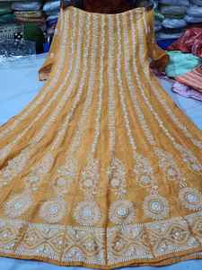 Vestido Anarkali de último diseño con apliques florales y Bordado de hilo pesado 100% algodón gasa ropa de verano - Product Image 5