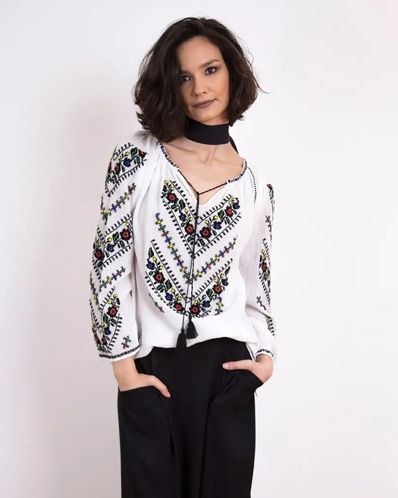 Women's spring blouses & shirts Cross Stitch Embroidered Romanian Blouses Cotton Summer Clothing summer tops blouses