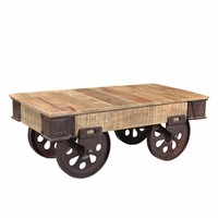 Table basse industrielle en bois avec roulettes, design moderne, pieds en fonte, légère, en bois massif, carrée, noire, meubles de salon