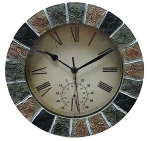 นาฬิกาตกแต่งควอตซ์ขนาด 10 นิ้ว พร้อมเทอร์โมมิเตอร์ ดีไซน์เรียบง่ายแบบชนบท หน้าปัดเดียว แสดงผลแบบเข็ม วัสดุเรซิ่น พลาสติก ใช้ได้ทั้งภายในและภายนอกอาคาร - Product Image 1