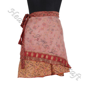 กระโปรงมินิผ้าไหมแบบพันรอบความยาวปานกลางของผู้หญิง,กระโปรงผ้าส่าหรีผ้าไหมห่อมหัศจรรย์แนววินเทจอินเดียแฟชั่นปี2023 - Product Image 5