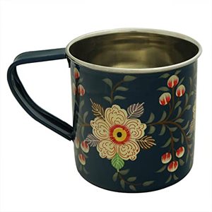 Tasses à café peintes à la main Floral peint À La Main En Acier Inoxydable Émail Tasses et Tasses du Cachemire, Inde - Product Image 5