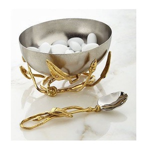 Cuenco decorativo de alta calidad de metal de aluminio pulido de diseño clásico con frutas de color plateado y dorado de forma redonda - Product Image 6