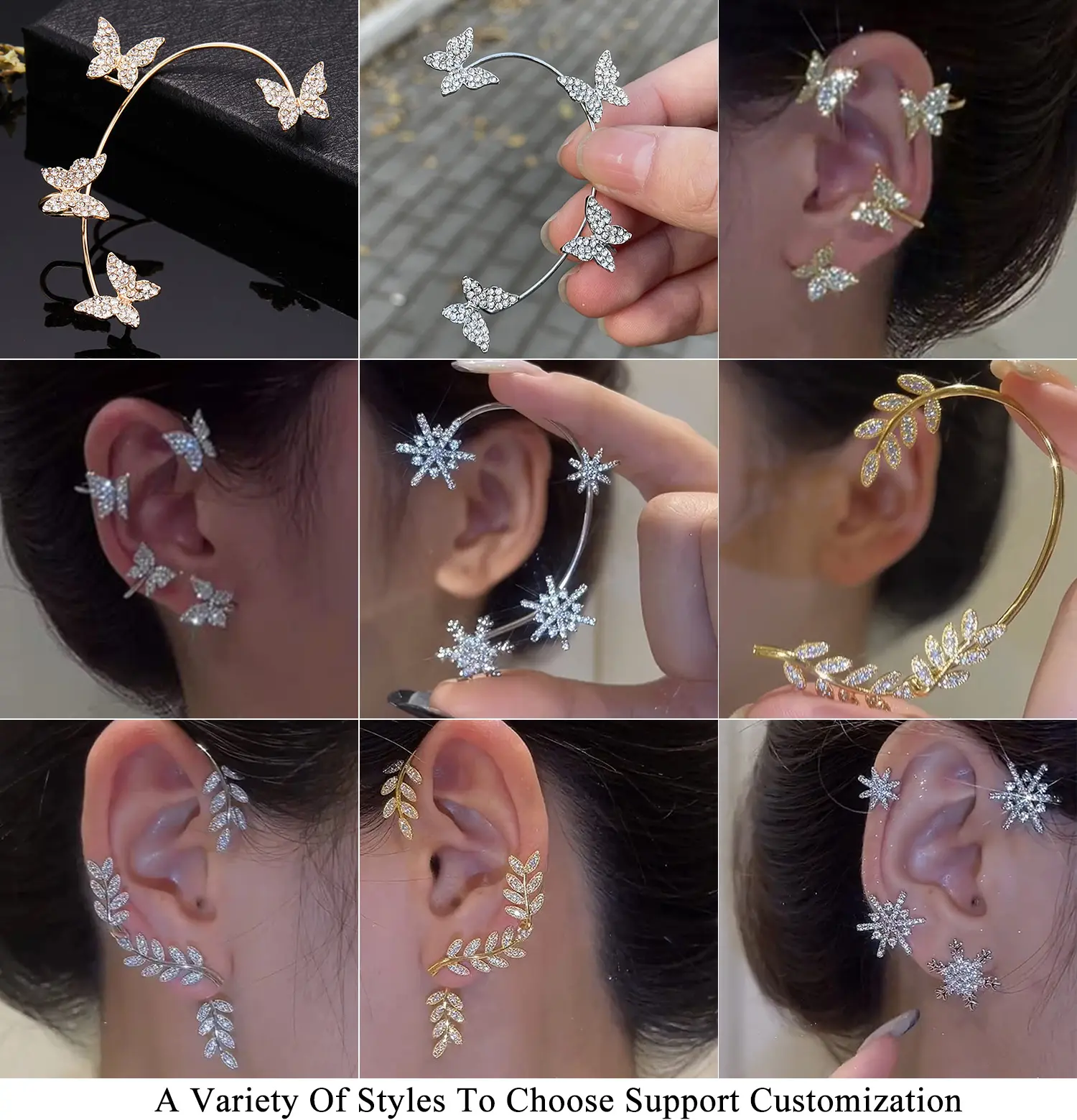 Korean Non-Piercing Zircon Clip Trendy Earrings Party Jewelry Fashion Crystal Butterfly Earrings Ear Clips Ear Cuff For Women