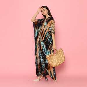 2025 Vestido de playa informal para mujer sólido hasta el suelo caftán bohemio Tie Dye 100% rayón precio bajo vacaciones de verano caftán largo - Product Image 6