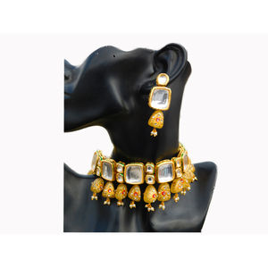 Collier traditionnel en pierre kundan, fait à la main, indien élégant, pour femmes et filles - Product Image 4