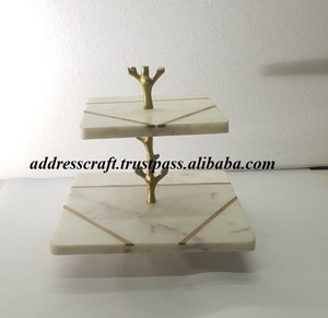 แท่นวางเค้กหินอ่อนพร้อมก้านเหล็กชุบทองอุปกรณ์ทำเค้กเซิฟเวอร์เค้กสำหรับงานปาร์ตี้งานแต่งงานโรงแรมและร้านอาหารที่ใช้ - Product Image 4