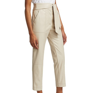 Pantalones de piel sintética lisos de marfil personalizados para mujer, pantalones de piel sintética de alta calidad con aspecto moderno e informal, ideales para la moda - Product Image 3