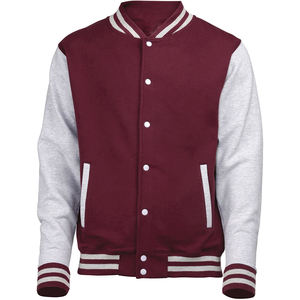 Veste universitaire en laine enduite de haute qualité pour hommes et femmes, col montant, bouton couvert, manches contrastées, poches avant - Product Image 1