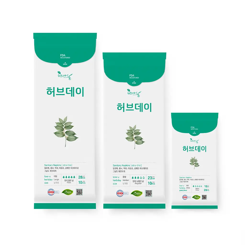 Coreano Tovagliolo Sanitario Biologico A Base di Erbe Naturale Sanitario Pad OEM OBM Private Label Logo Personalizzato