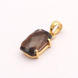 Single <b>Bail</b> Connect Charms Diy <b>Pendant</b> Jewelry Supply Dainty Smoky Quartz Rectangle Shape Gemstone Gold Plated <b>Pendants</b> Making - Product Image 2