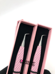Pinzas de extensión de pestañas de acero inoxidable rectas de 90 grados con recubrimiento de polvo rosa claro de alta calidad y logotipo personalizado, herramienta de belleza - Product Image 3