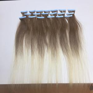 Extensiones de cabello humano Remy virgen 100%, cinta ombré, marrón/Rubio, cinta rusa Natural - Product Image 4