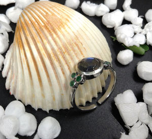 Bague en argent Sterling 925 plaqué or, personnalisée, unisexe, fait à la main, perle d'émeraude, pierre précieuse ouverte et ajustable, tendance, sur mesure - Product Image 3