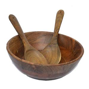 Bol à salade en bois de qualité supérieure |   Bol de service artisanal en bois massif naturel pour salade de fruits, pâtes, cuisine, vaisselle de table - Product Image 1
