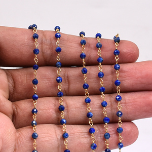 Perles de lapis pierres précieuses chaîne de perles de chapelet en argent sterling 925 plaqué or collier à la mode à la mode pour cadeau de mariage. - Product Image 6