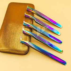 Pince à épiler pour extension de cils Volume russe de type L en acier inoxydable japonais Rainbow Diamond Grip Sustainable Lashes Sourcils Utilisation - Product Image 4