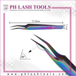 Pincettes multicolores pour Extension de cils en acier inoxydable, pinces à épiler pour volume et isolation de 12mm à 35 degrés, possibilité d'étiquette privée - Product Image 5