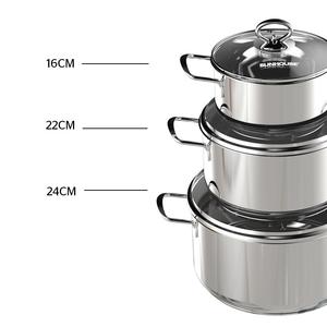 Batterie de cuisine moderne et écologique à 3 casseroles en acier inoxydable de haute qualité avec couvercle en verre compatible avec l'induction et le gaz fabriqué au Vietnam - Product Image 3