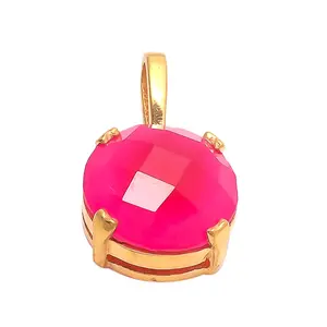 Gold Plated Fuchsia Chalcedony Gemstone Pendant 925 Sterling Silver Dangle Pendant