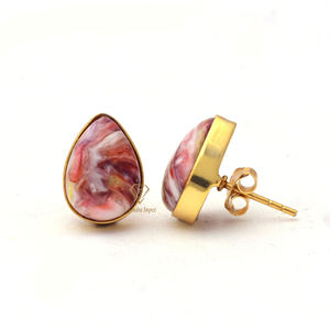 18k oro micrón Chapado en color rosa de piedras preciosas pendientes de plata de ley 925 en forma de pera pendientes para mayorista proveedores - Product Image 2