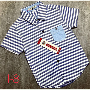 Kids Summer Clothes <b>Boys</b> Striped Shirt Color Button <b>Short</b> Sleeve Two Piece <b>Suit</b> - Product Image 2