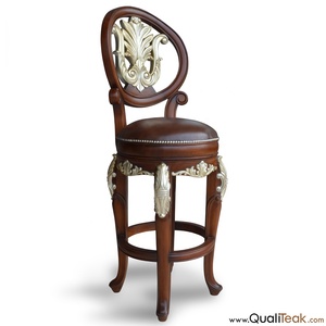 มือแกะสลักโบราณเก้าอี้บาร์หมุนเบาะหนัง - Product Image 1
