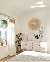 Miroir mural décoratif grand format en bambou et rotin, design traditionnel fait main, couleur et éclairage personnalisables pour chambre et salle de bain, Vietnam