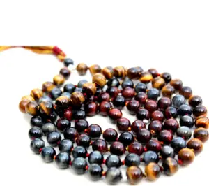 Multi Occhio di Tigre 8 millimetri Rotonda Beads Mala Collana 108 Beads Mala