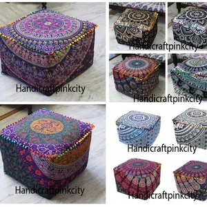 Squire Hình Dạng Mandala Ottoman Bông Pouf Bìa