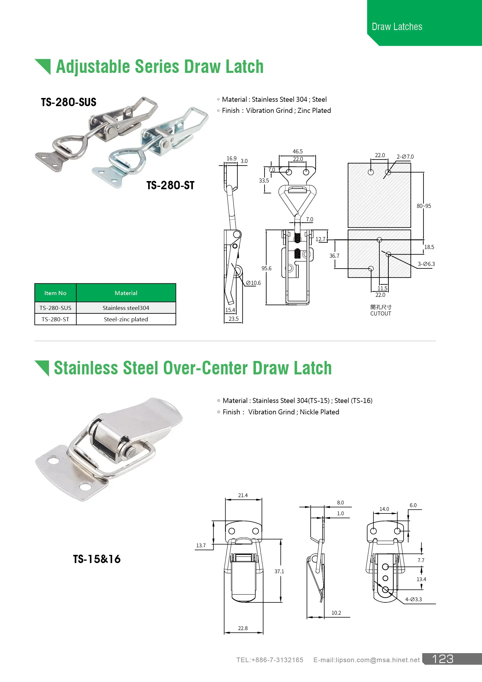 TS-280-SUS Có Thể Điều Chỉnh Hộp Giao Hàng Khóa Kẹp Khóa Chốt Kéo Ở Giữa Bằng Thép Không Gỉ