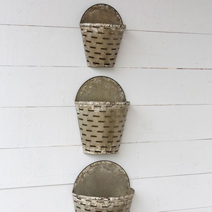 KS International Farmhouse Olive Wall Planter Estilo moderno Hogar Jardín Galvanizado Metal Ecológico Gris Interior/Exterior Maceta - Product Image 1