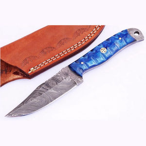 Couteau de chasse en acier damas fait à la main avec gaine en cuir tous les jours transporter lame fixe personnalisable qualité bricolage OEM Support - Product Image 1