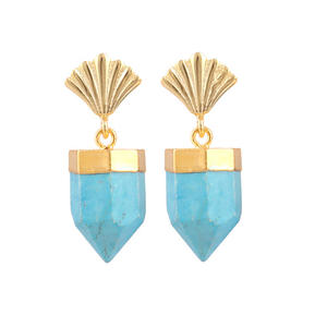 Bullet Shape Howlite Blue Turquoise Leaf Designer studded <b>Earring</b> Brass 18k <b>Gold</b> Plated Wedding Wear for Women Jewelry <b>Earrings</b> - Product Image 3
