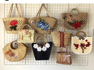 Vietnamese Handmade Water hyacinth <b>bags</b> <b>with</b> lining and leather handle for women <b>beach</b> summer casual New Year wedding party - Product Image 6