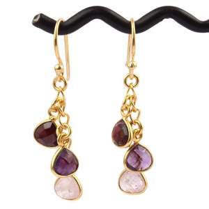 Pendientes de cadena con múltiples piedras preciosas para mujer, aretes colgantes con amuleto de corazón, joyería hecha a mano, para uso diario - Product Image 1