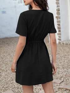 Vestido Elegante de Verano 100% Algodón para Mujer, Estilo Dulce con Mangas Cortas, Estampados Sexys para Fiesta, Color Negro, Estilo Club, Vestido de Una Pieza - Product Image 3