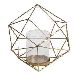 Bougeoir à design géométrique, décoration de Noël, en cuivre, design en fonte d'aluminium, plaqué or antique - Product Image 1