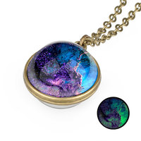 Lumineux Glowing Gem Planet Double Face Boule de Verre Time Galaxy Pendentif Collier