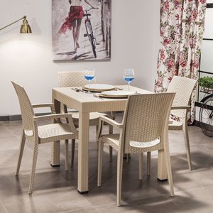 Muebles de Ratán Modernos de Lujo para Exteriores, Alta Demanda, 1 Mesa de Comedor y 4 Cómodas Sillas para Patio, Jardín, Terraza, Sala de Estar - Product Image 1