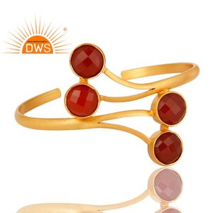 Bracelet en onyx rouge multi-usage, fournisseurs de bijoux, bracelet manchette en laiton plaqué or, collection classique - Product Image 2