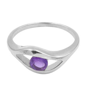 Bague en argent sterling plaqué rhodium de forme ronde en améthyste, bijoux unisexe - Product Image 3